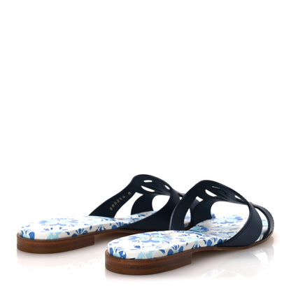 Louis Vuitton Calfskin Bloom LV Isola Flat Sandals 38 Navy 5 of 10