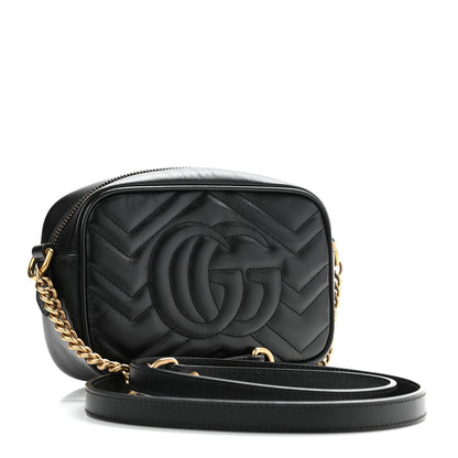 Gucci Calfskin Matelasse Mini GG Marmont Chain Shoulder Bag Black 3 of 10