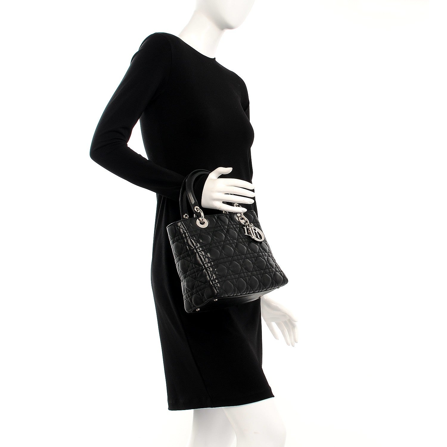Christian Dior Lambskin Cannage Medium Lady Dior Black 3 of 15