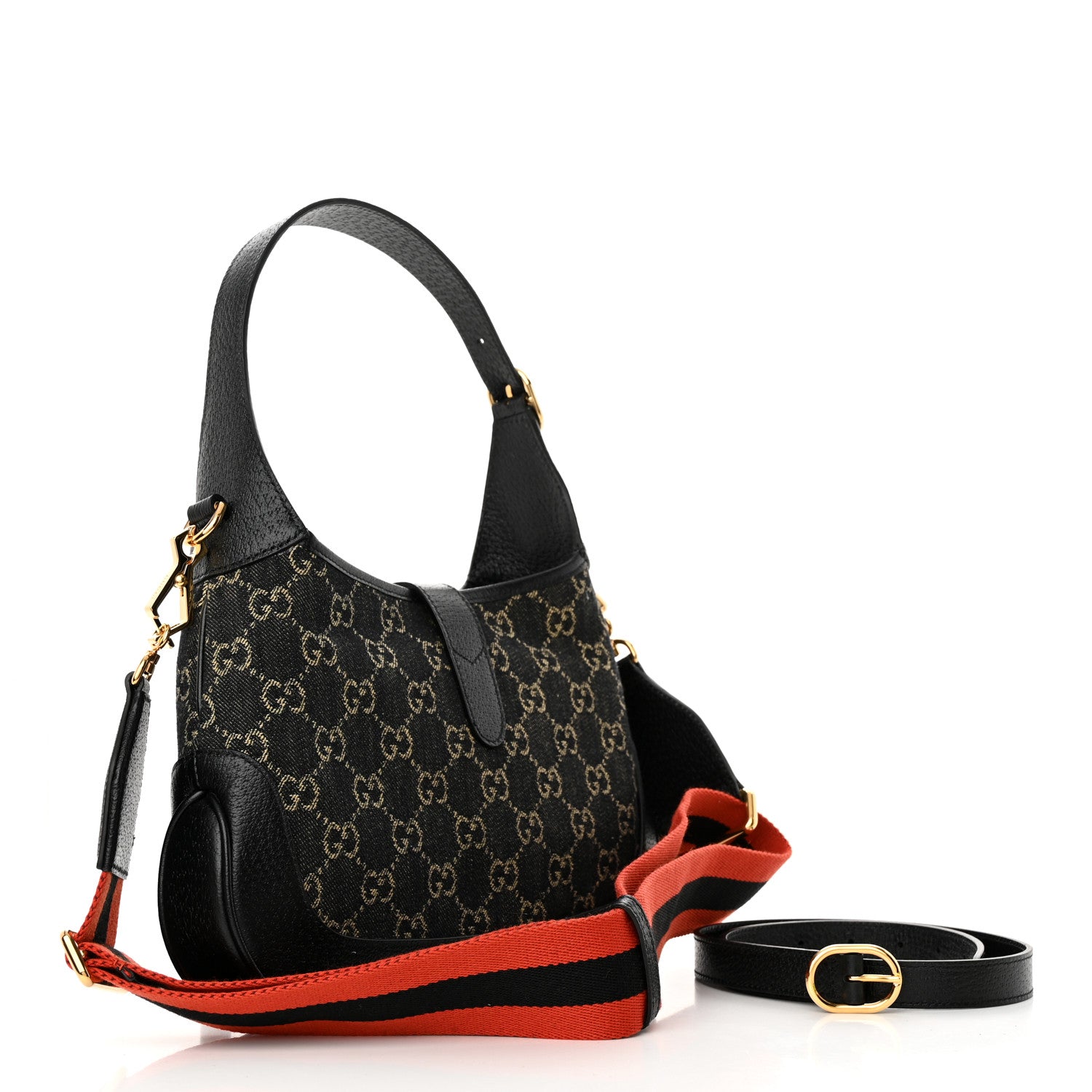 Gucci Jacquard Denim GG Monogram Small Jackie 1961 Hobo Black Ivory 3 of 14