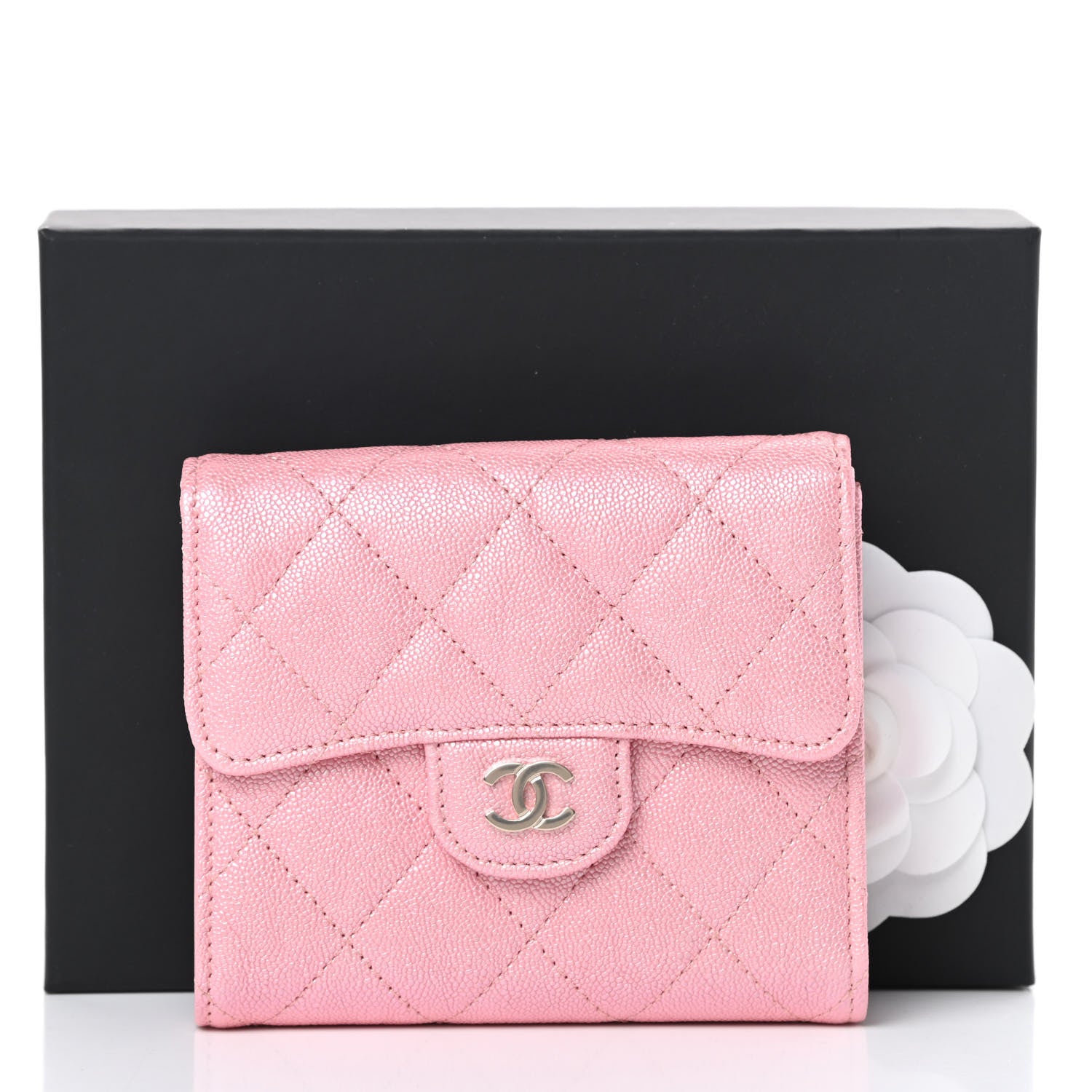 Chanel Iridescent Caviar Quilted Compact Flap Wallet Pink 9 of 9