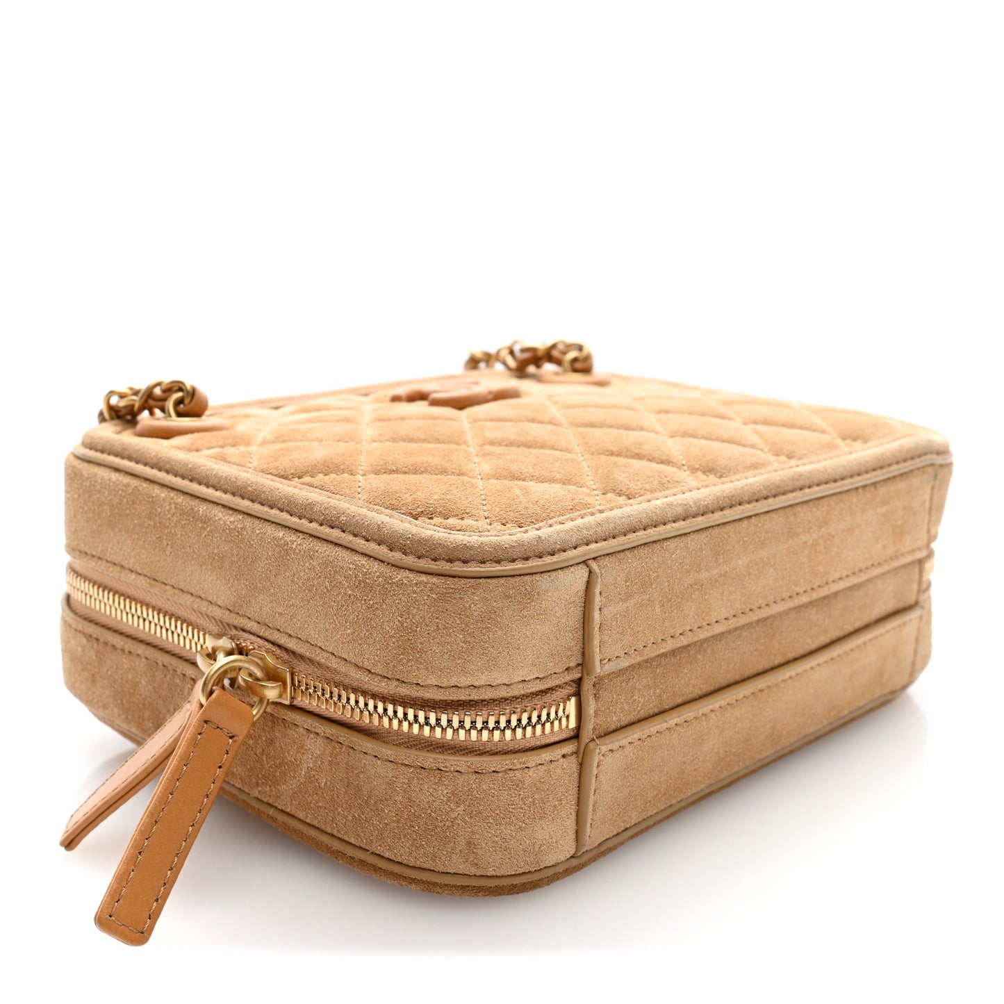Suede Quilted CC Tassel Camera Case Light Brown