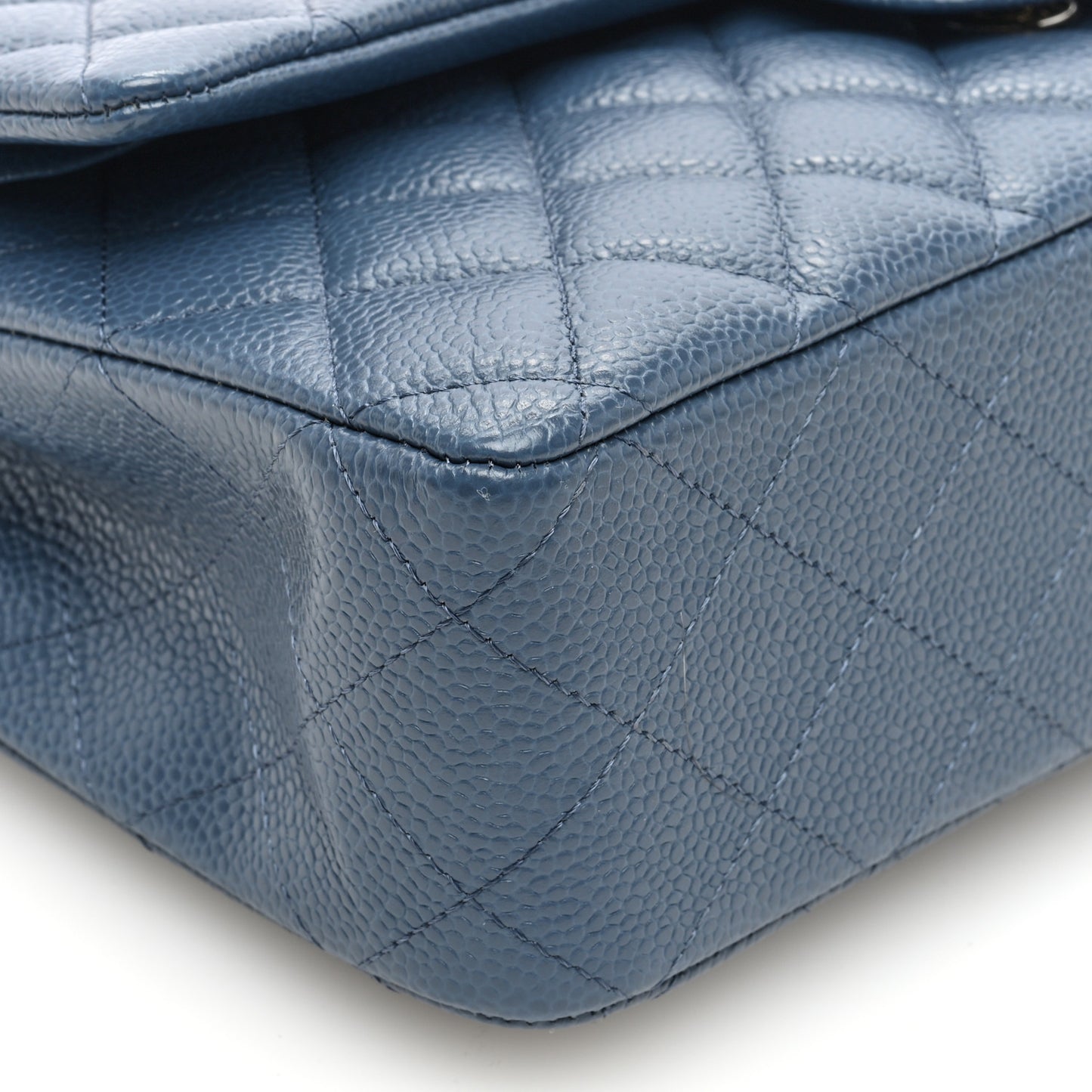 Caviar Quilted Medium Double Flap Dark Blue