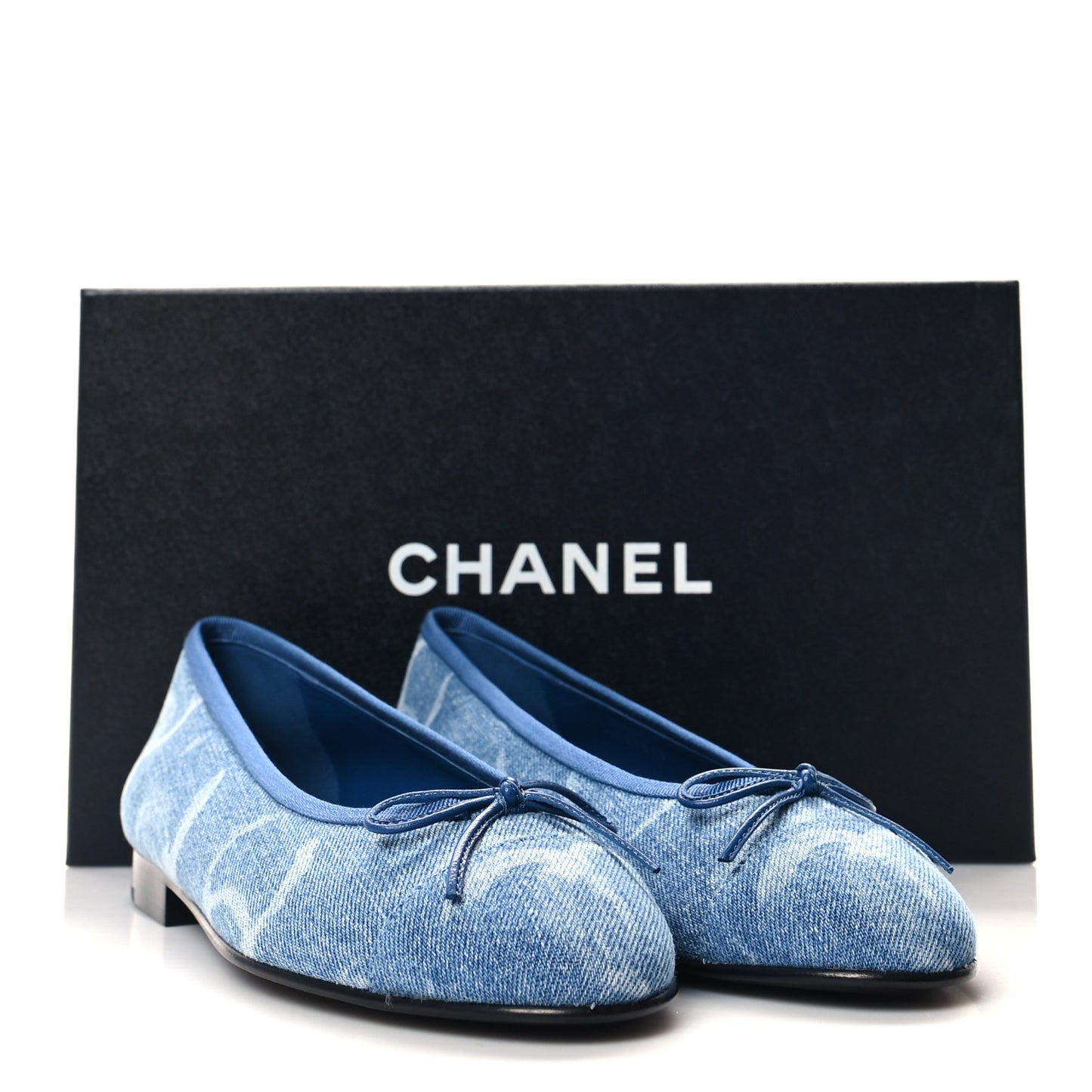 Denim Printed CC Cap Toe Ballerina Flats 36.5 Light Blue White