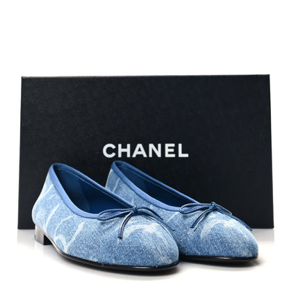 Chanel Denim Printed CC Cap Toe Ballerina Flats 36.5 Light Blue White 9 of 9