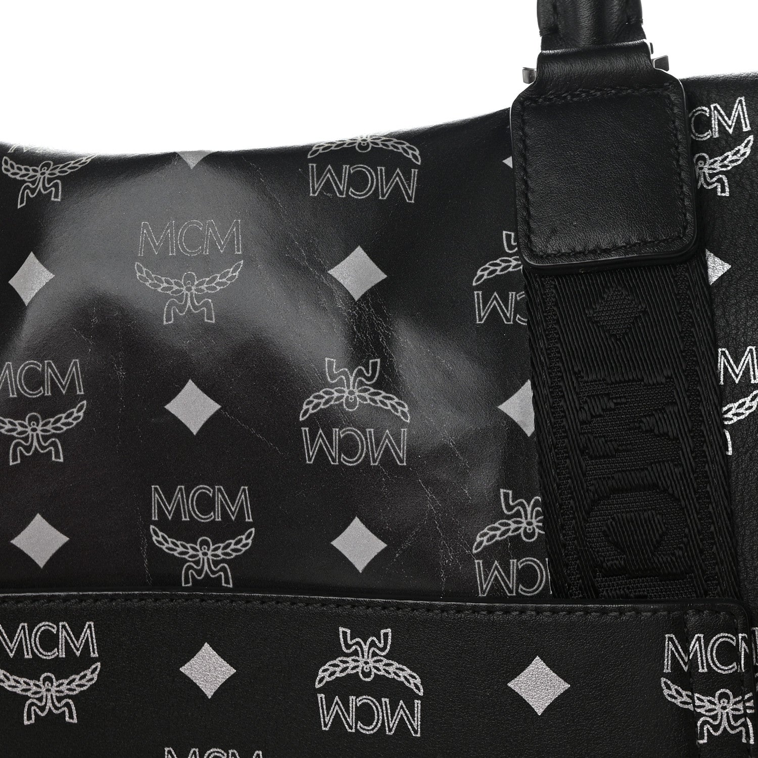 MCM Visetos Large Traveler Weekender Duffle Bag Black White 17 of 18
