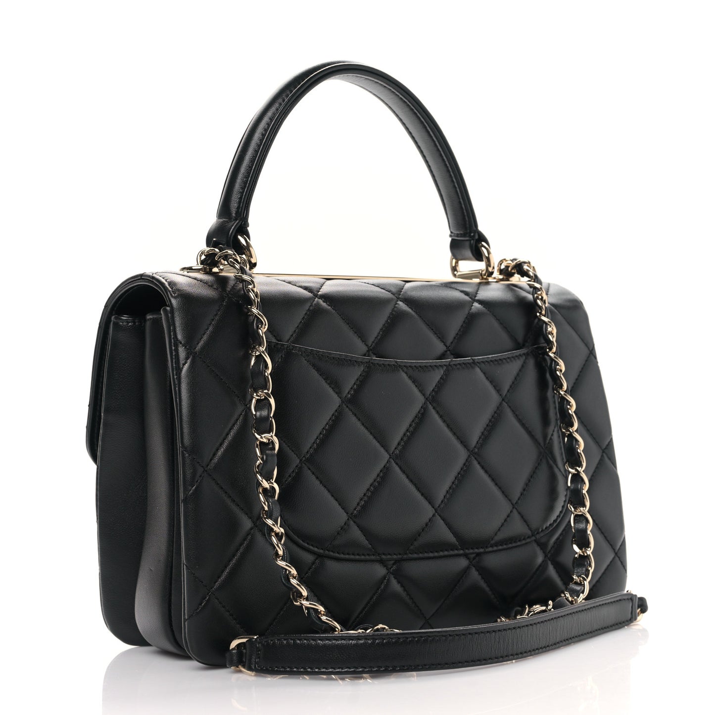 Lambskin Quilted Small Trendy CC Dual Handle Flap Bag Black