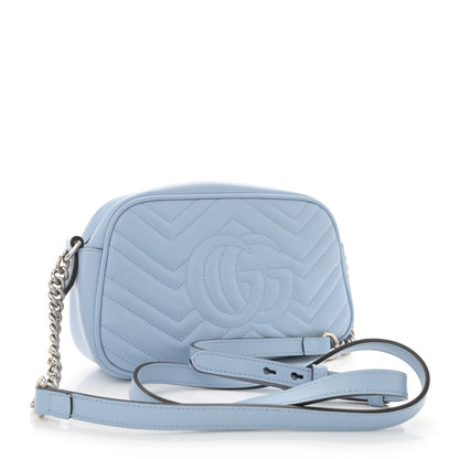 Gucci Calfskin Matelasse Small GG Marmont Chain Shoulder Bag Porcelain Light Blue 3 of 15