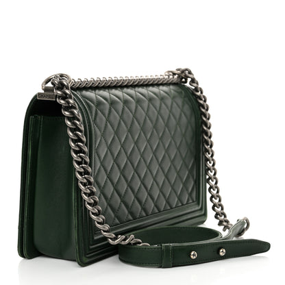 Chanel Lambskin Quilted New Medium Boy Flap Dark Green 2 of 15