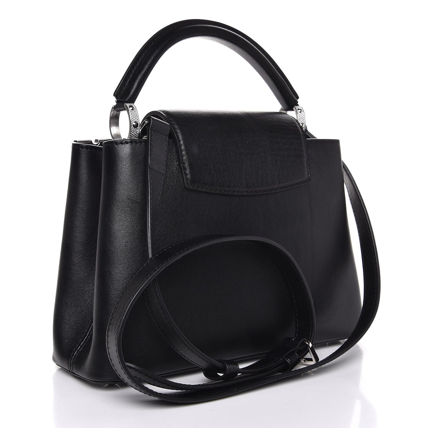 Smooth Calfskin Crystal Flowers Capucines BB Black