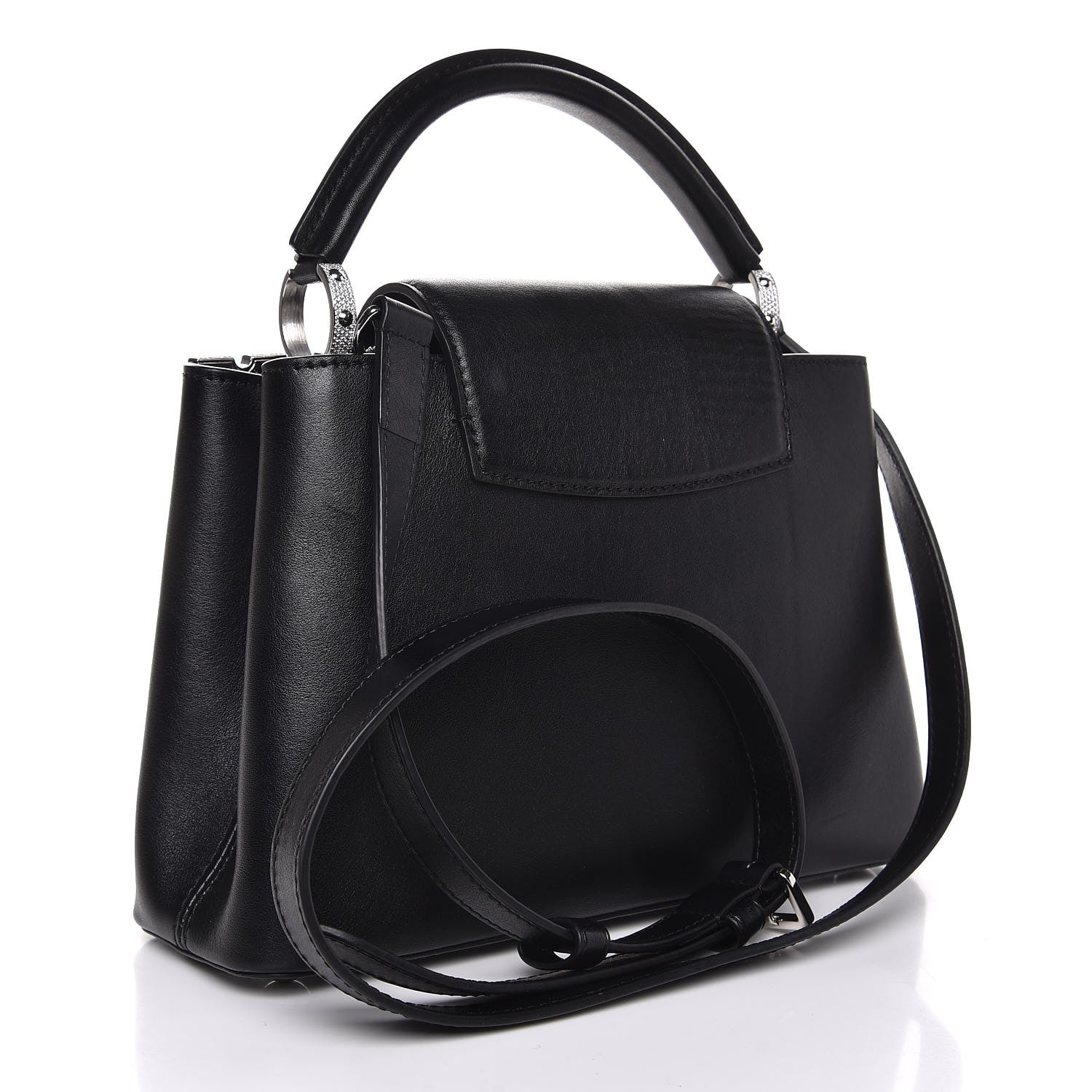 Louis Vuitton Smooth Calfskin Crystal Flowers Capucines BB Black 3 of 8