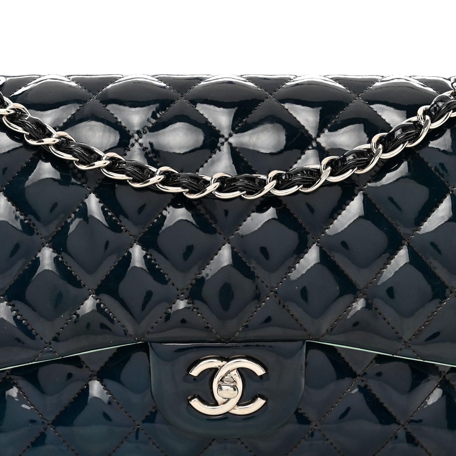 Chanel Patent Quilted Jumbo Double Flap Dark Green 5 of 13