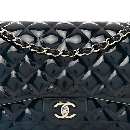 Chanel Patent Quilted Jumbo Double Flap Dark Green 5 of 13