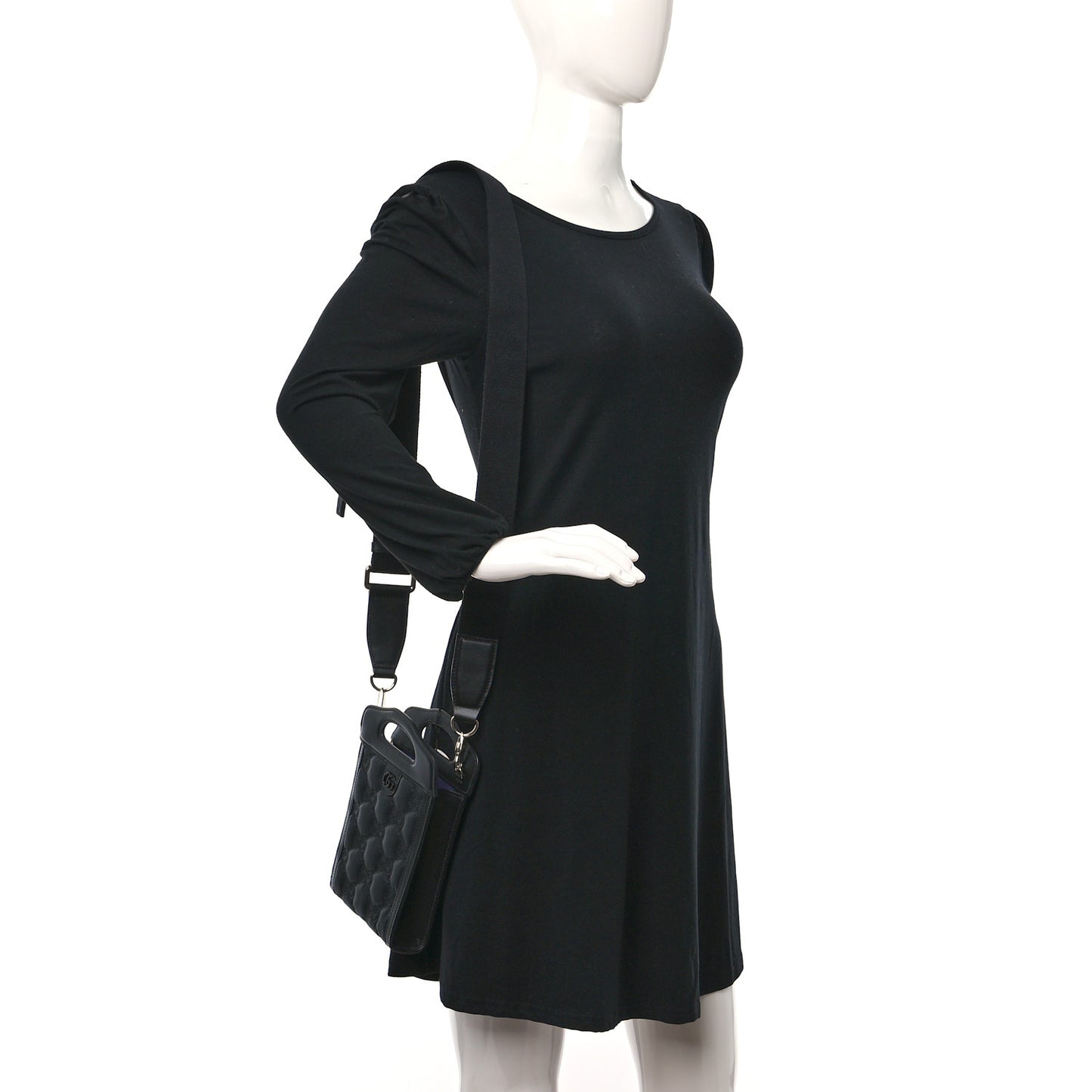 Nylon Calfskin Enamel GG Matelasse Mini Top Slip Handle Crossbody Bag Black