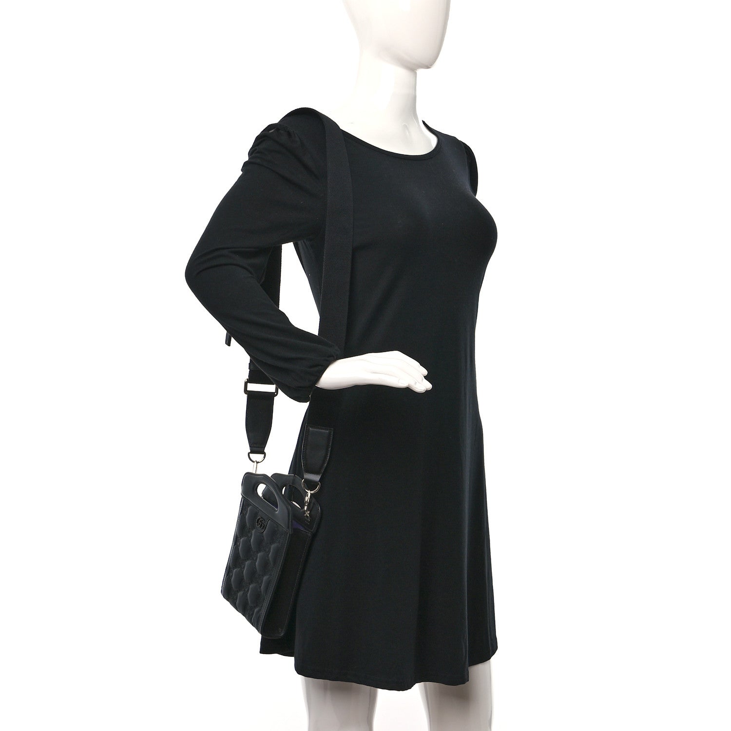 Gucci Nylon Calfskin Enamel GG Matelasse Mini Top Slip Handle Crossbody Bag Black 2 of 8