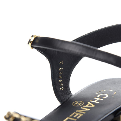 Chanel Lambskin CC Chain Sandals 37.5 Black 10 of 11