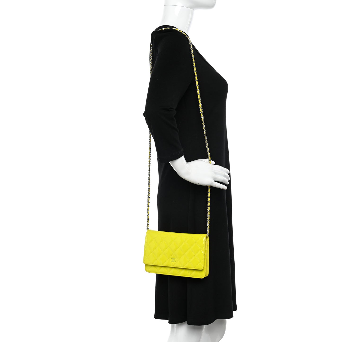 Patent Quilted Wallet On Chain WOC Yellow