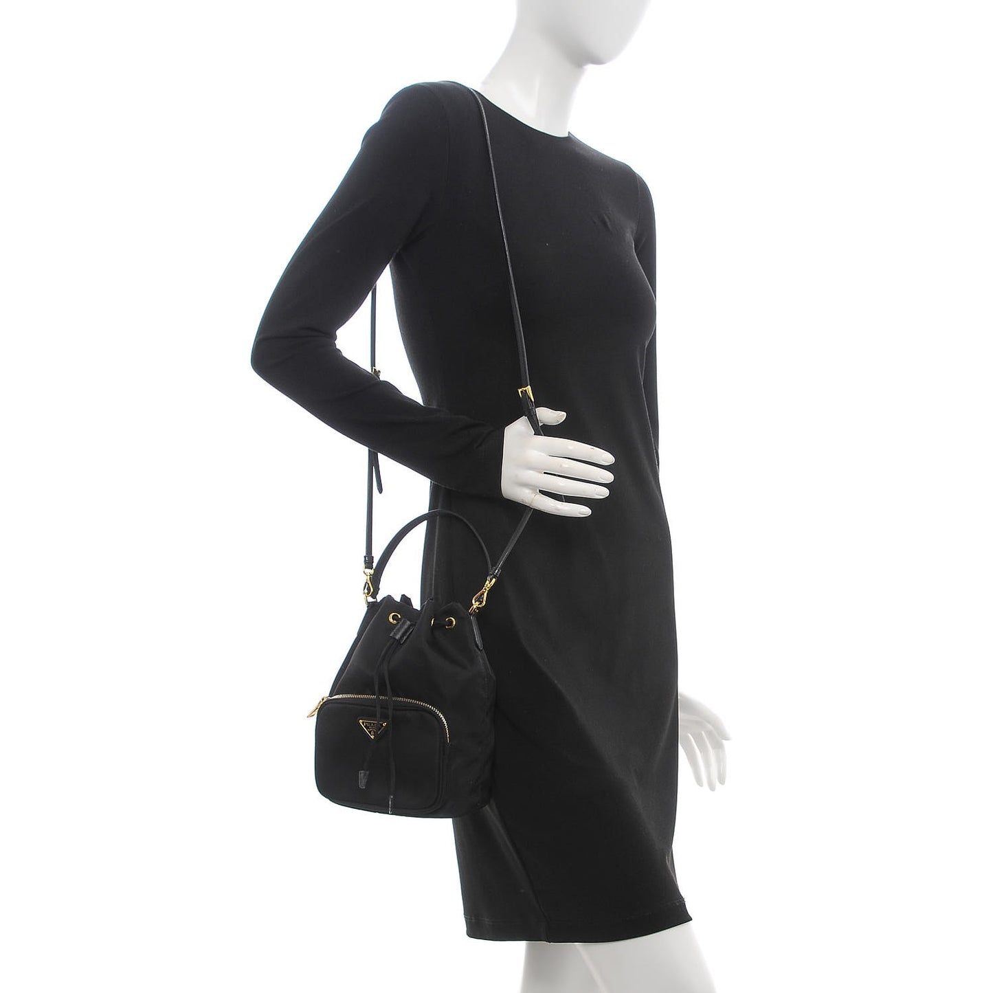 Saffiano Tessuto Nylon Mini Bucket Crossbody Bag Black