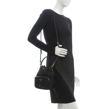 Prada Saffiano Tessuto Nylon Mini Bucket Crossbody Bag Black 2 of 8