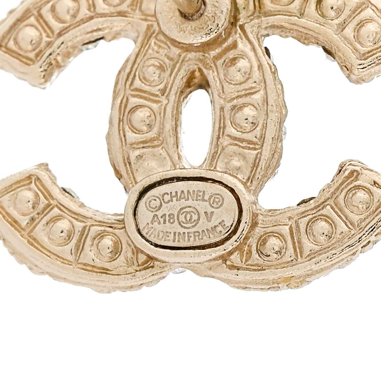 Chanel Metal Graduated Pearl Crystal CC Earrings Light Gold 4 of 4