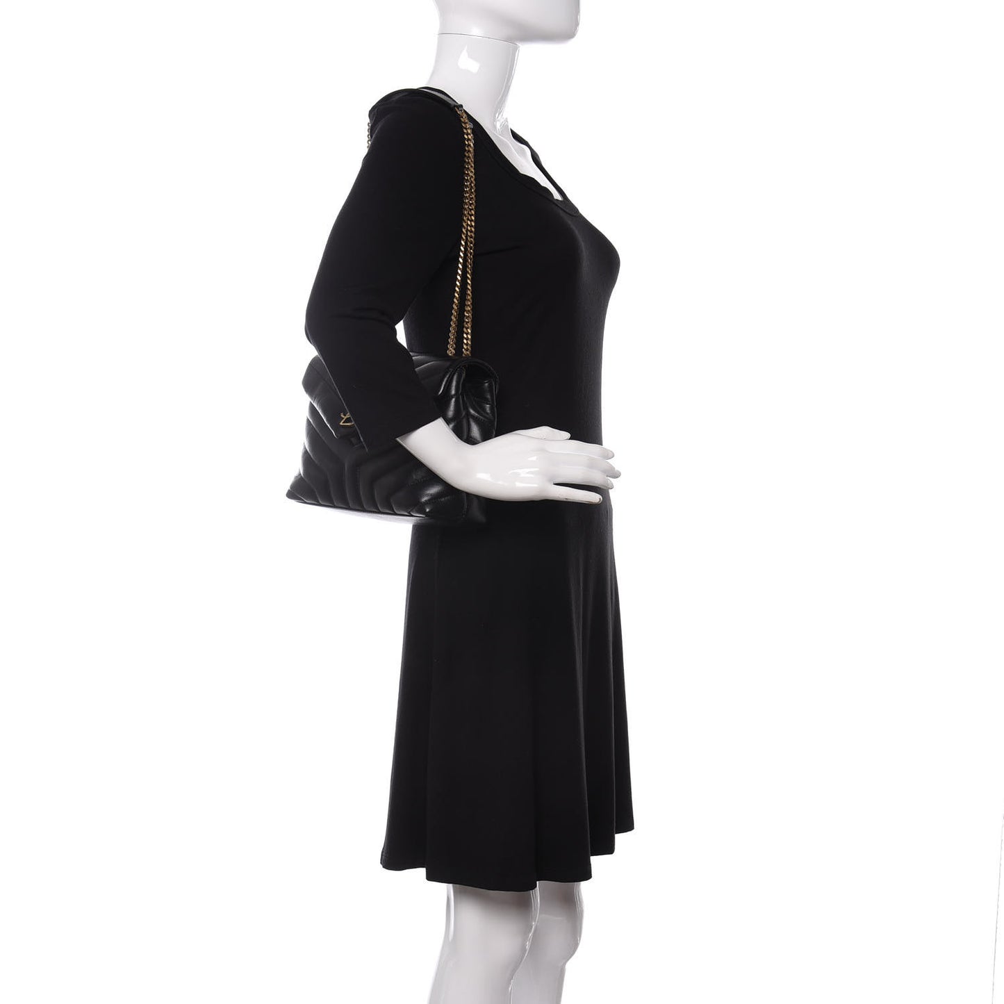 Calfskin Y Quilted Monogram Small Loulou Chain Satchel Black