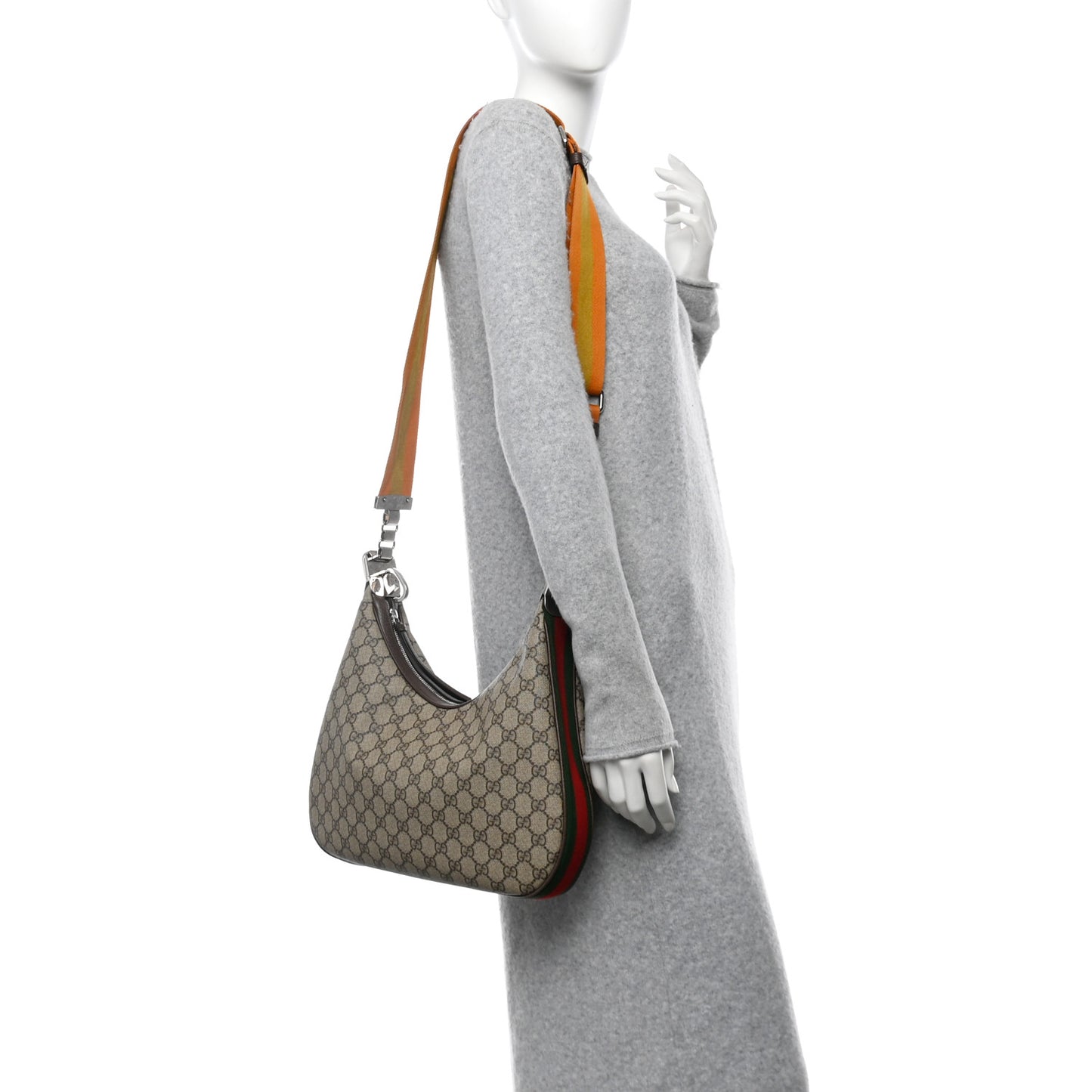 GG Supreme Monogram Textured Calfskin Web Large Attache Shoulder Bag Beige Ebony New Acero