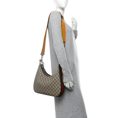 Gucci GG Supreme Monogram Textured Calfskin Web Large Attache Shoulder Bag Beige Ebony New Acero 2 of 11