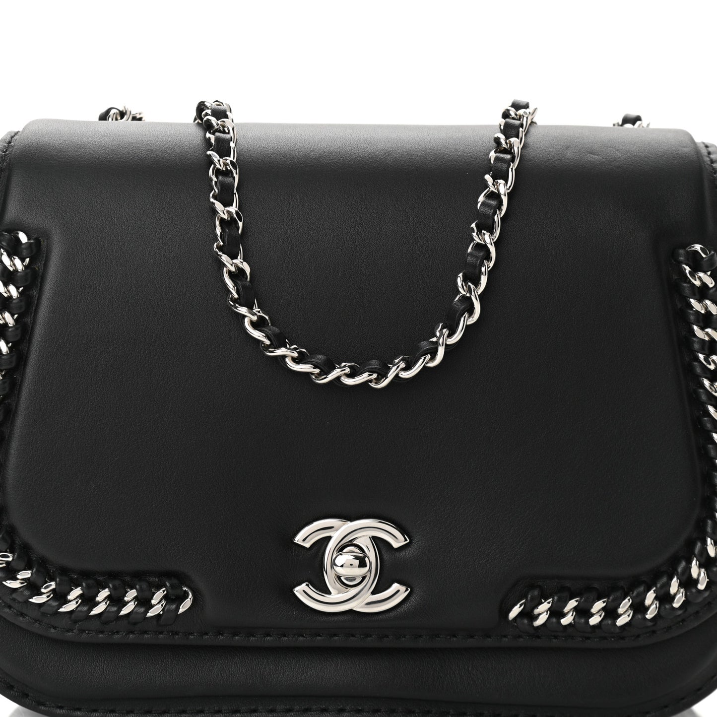 Calfskin Braided Small Chic Flap Black