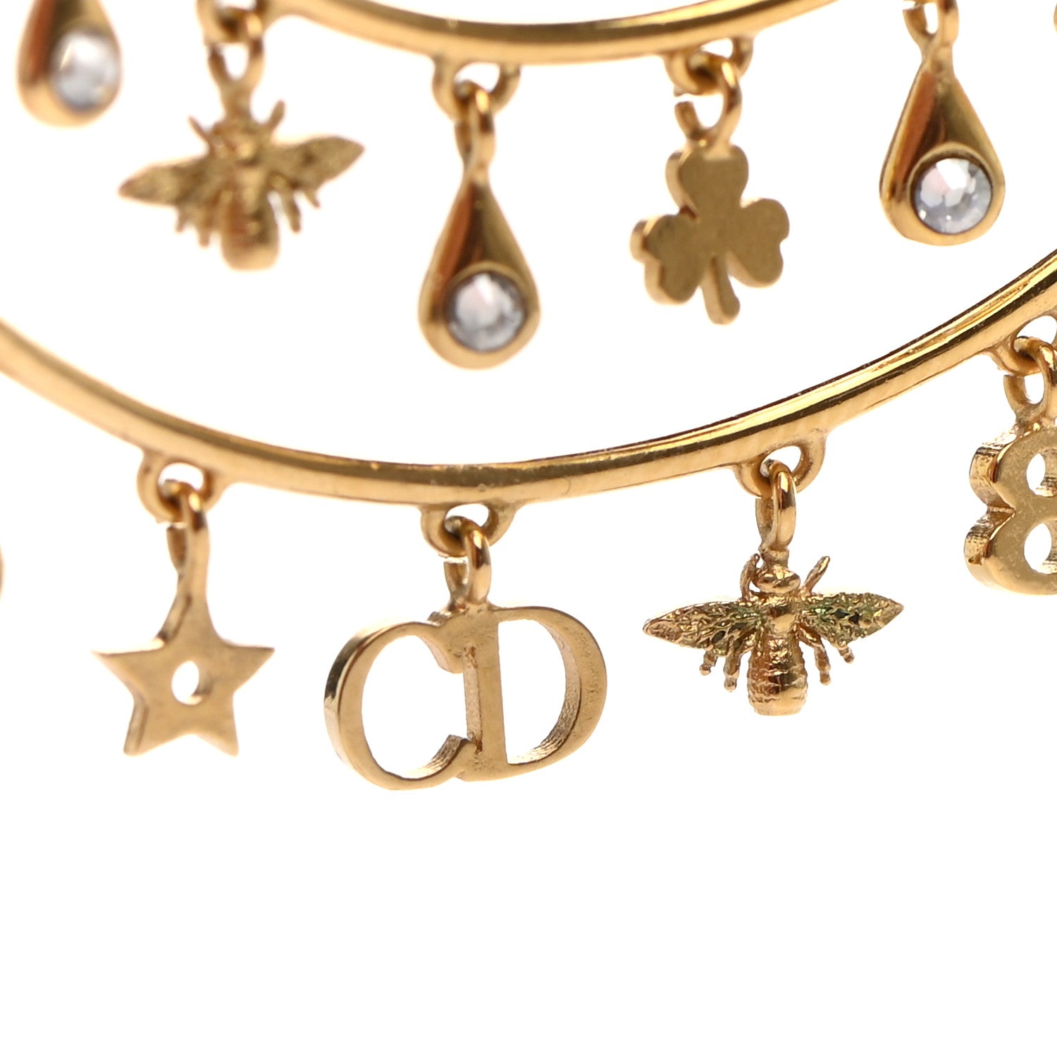 Christian Dior Crystal Charms Double Hoop Earrings Gold White 6 of 6