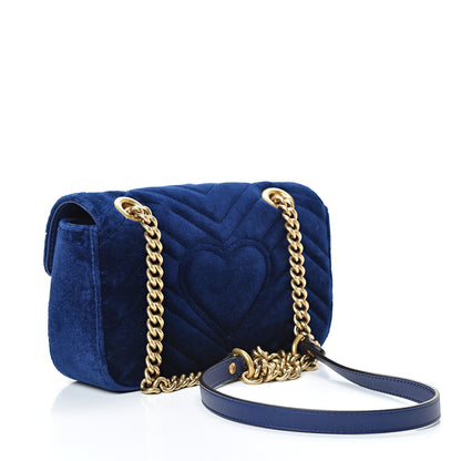 Gucci Velvet Matelasse Mini GG Marmont Shoulder Bag Cobalt Blue 2 of 11