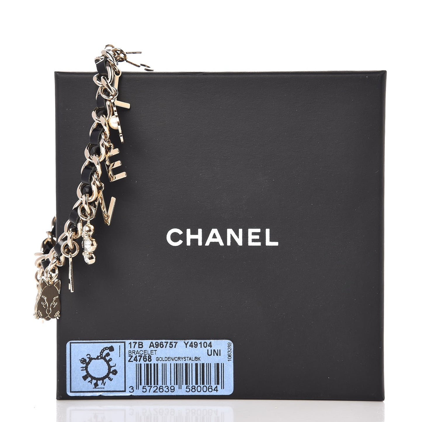 Lambskin Crystal CC Logo Charming Bracelet Gold Black