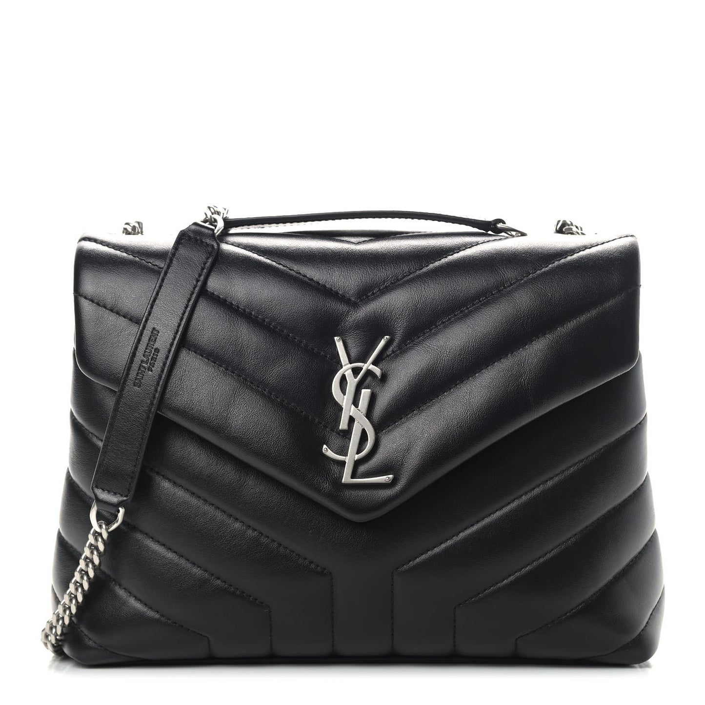 Calfskin Y Quilted Monogram Small Loulou Chain Satchel Black