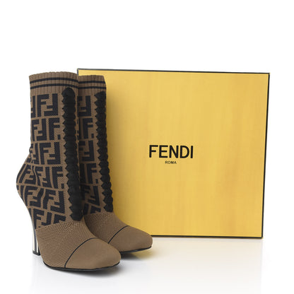 Fendi Stretch Fabric Jacquard FF Rockoko 105mm Sock Boots 41 Tobacco 7 of 7