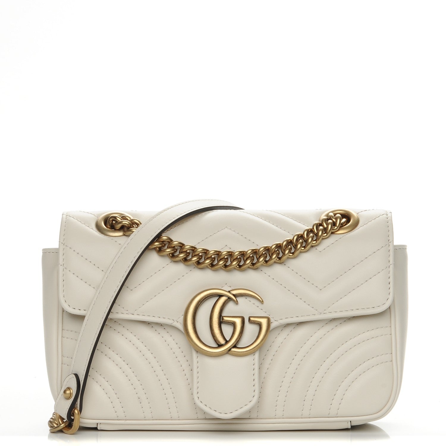 Gucci Calfskin Matelasse Mini GG Marmont Shoulder Bag White 1 of 7