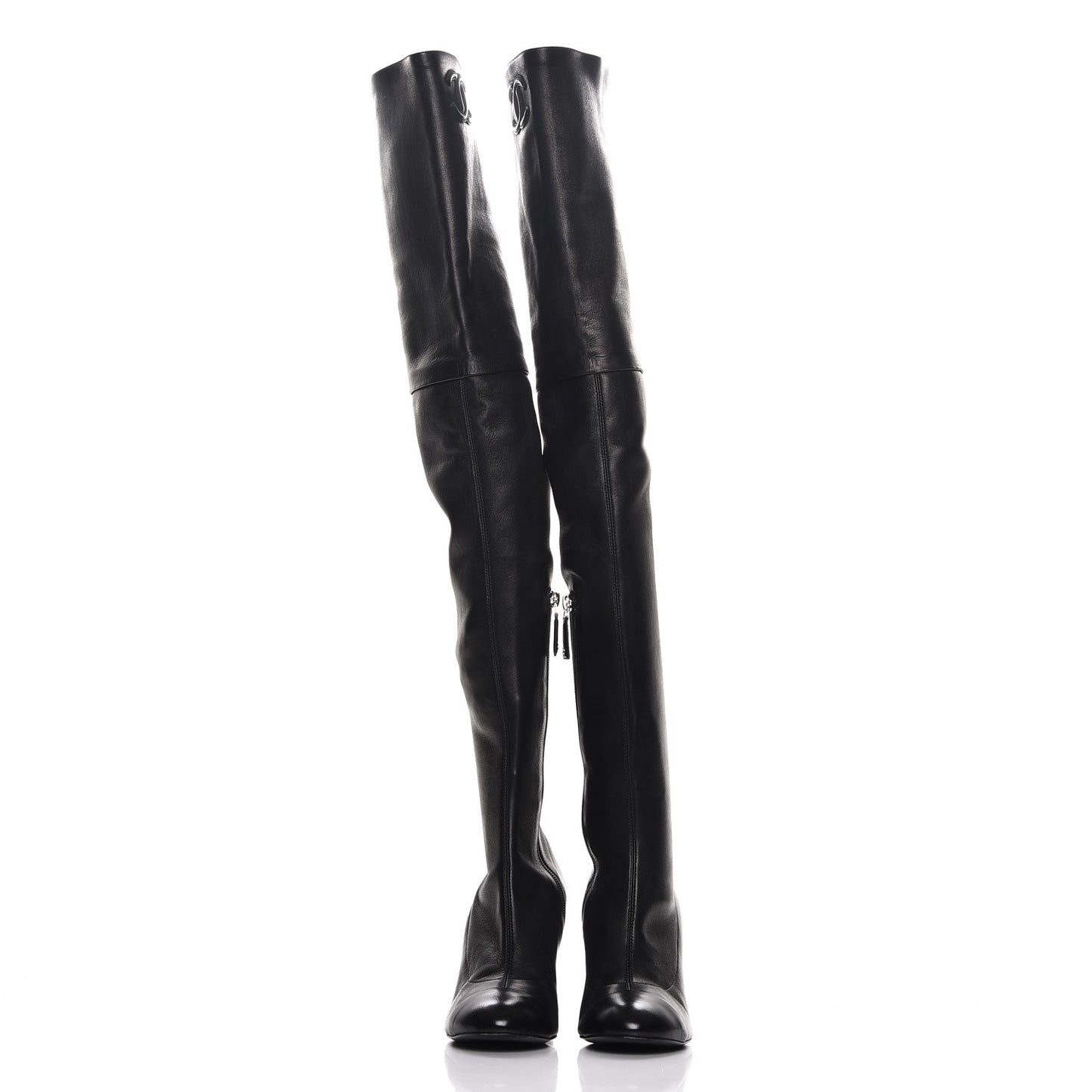Lambskin Cap Toe High Boots 38.5 Black