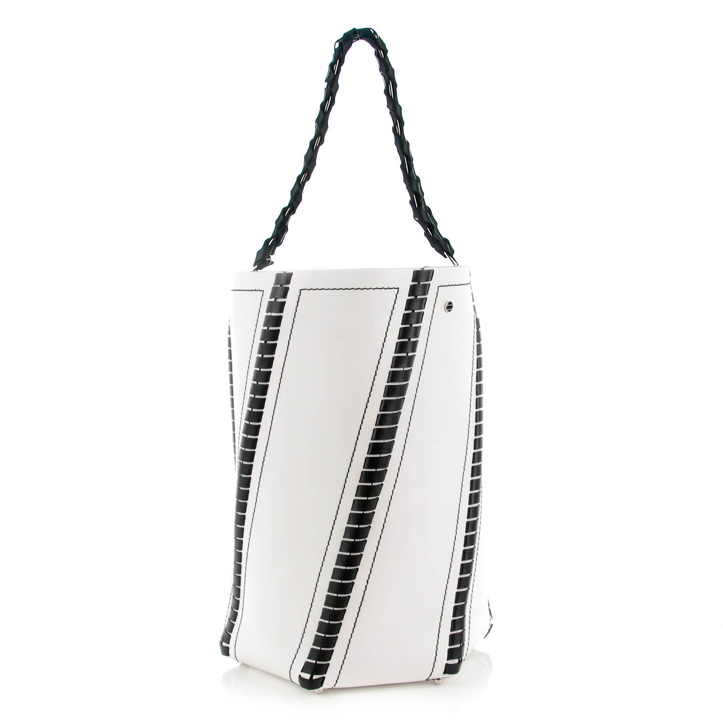 Smooth Calfskin Large Hex Bucket Bag White Black