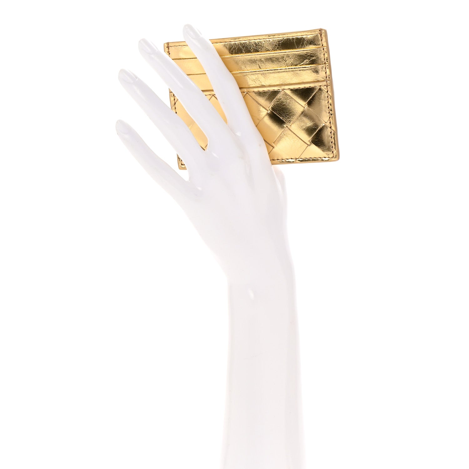 Bottega Veneta Metallic Nappa Intrecciato Card Case Gold 2 of 8