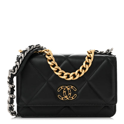Chanel Lambskin Quilted Chanel 19 Wallet On Chain WOC Black 1 of 12