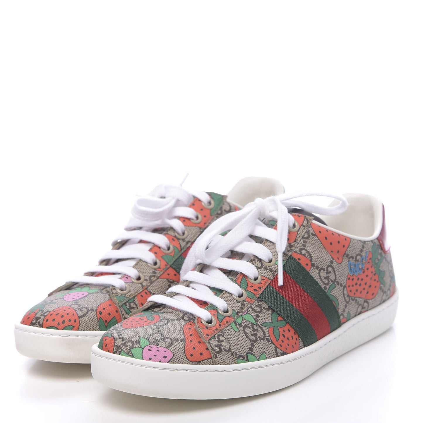 GG Supreme Monogram Strawberry Web Womens Ace Sneakers 36.5 Beige Multicolor Red Green