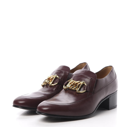 Gucci Goatskin Mens Chain Mid Heel Loafers 8.5 Burgundy 3 of 9