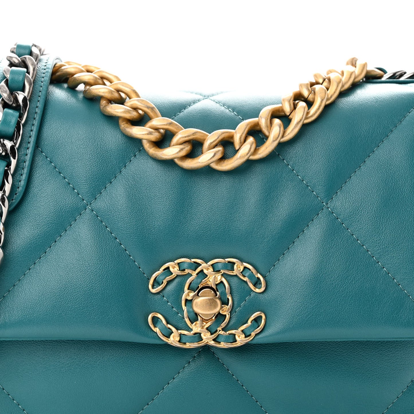 Goatskin Quilted Medium Chanel 19 Flap Turquoise