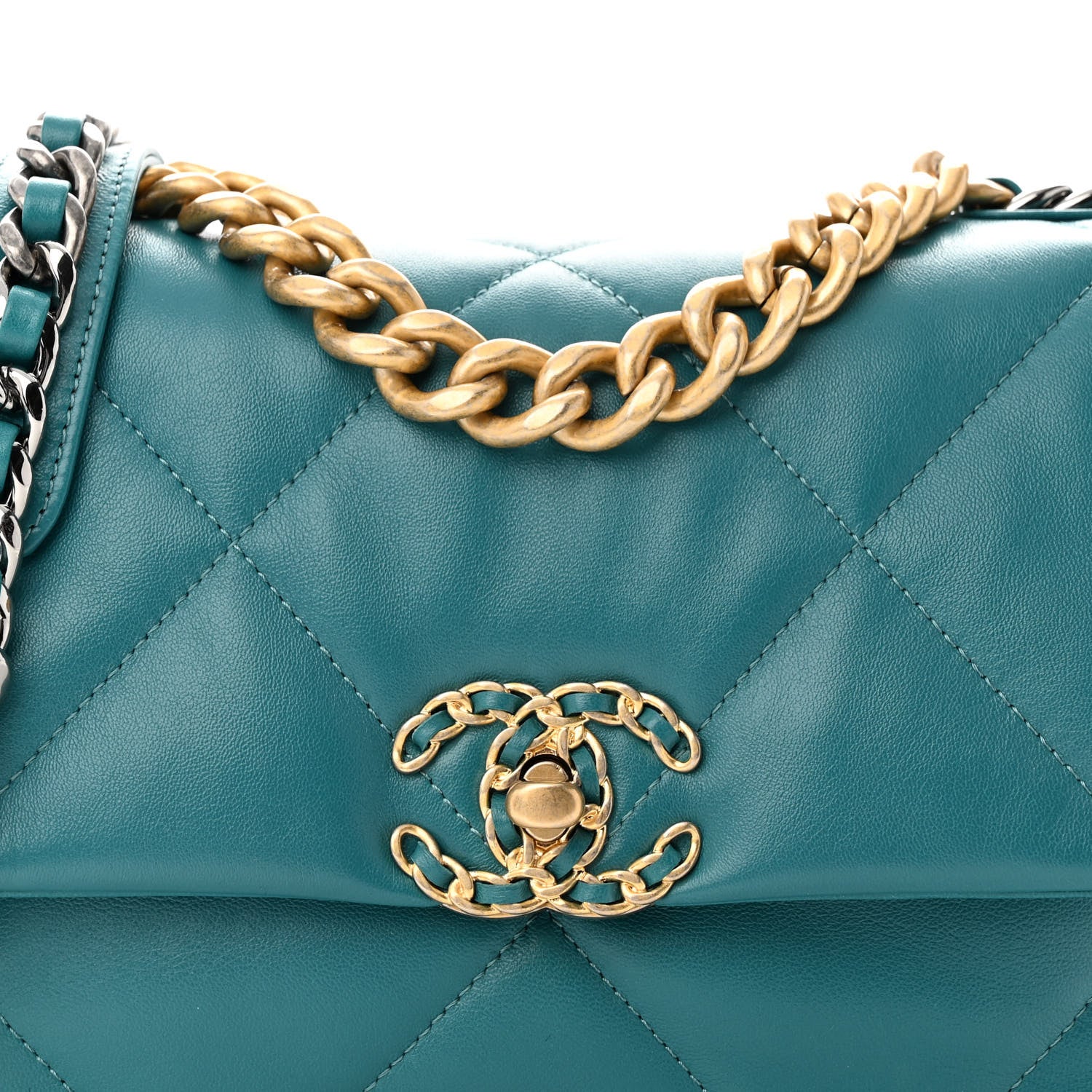 Chanel Goatskin Quilted Medium Chanel 19 Flap Turquoise 8 of 11