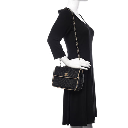 Chanel Lambskin Chevron Small Single Flap Bag Black Beige 2 of 16