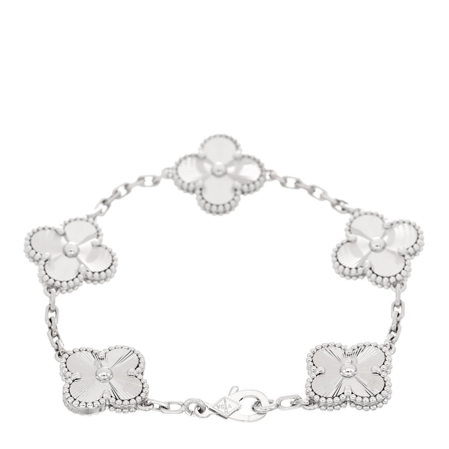 18K White Gold 5 Motifs Guilloche Vintage Alhambra Bracelet