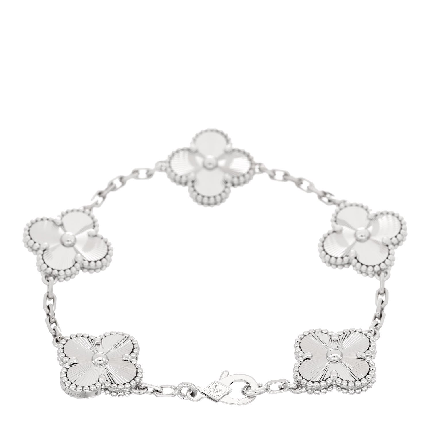 Van Cleef & Arpels 18K White Gold 5 Motifs Guilloche Vintage Alhambra Bracelet 2 of 5