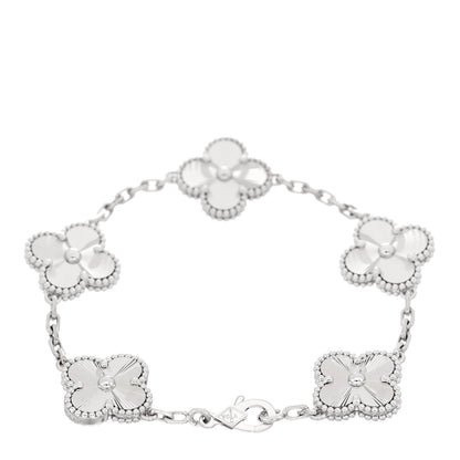 Van Cleef & Arpels 18K White Gold 5 Motifs Guilloche Vintage Alhambra Bracelet 2 of 5