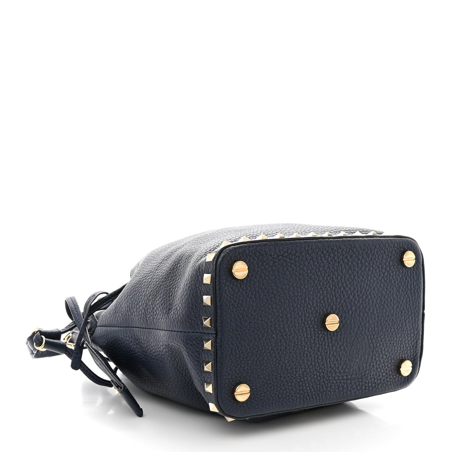 Pebbled Calfskin Small Rockstud Bucket Bag Navy