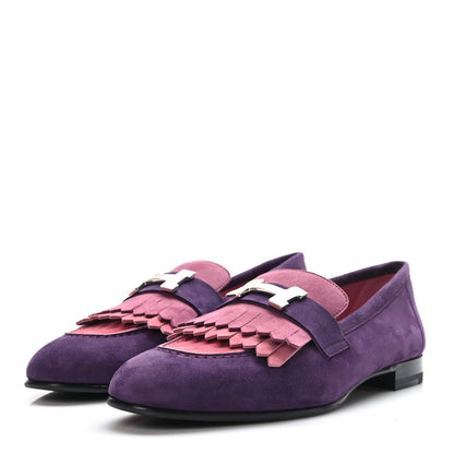Hermes Suede Goatskin Womens Royal Loafers 37 Violet Oaxaca 3 of 9
