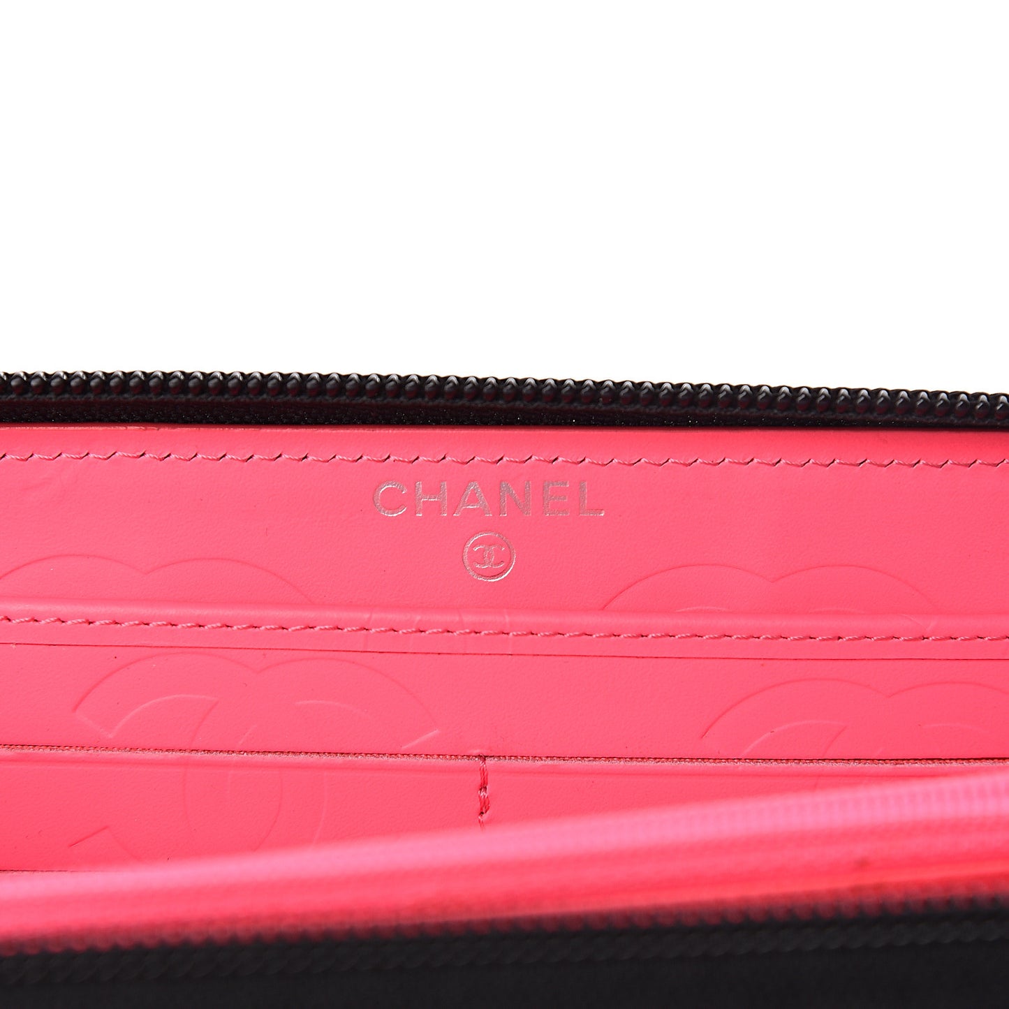 Calfskin Quilted Cambon Large Gusset Zip Around Wallet Black Silver