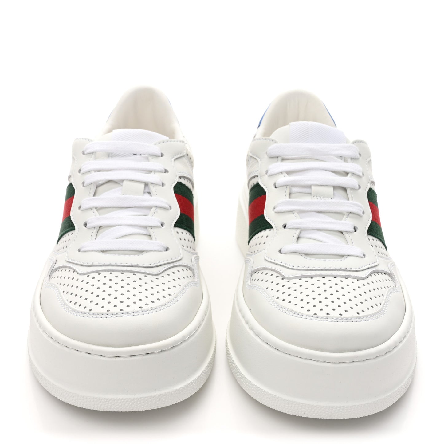 Calfskin Web Perforated Womens Platform 55mm Sneakers 37.5 White Bright Splash